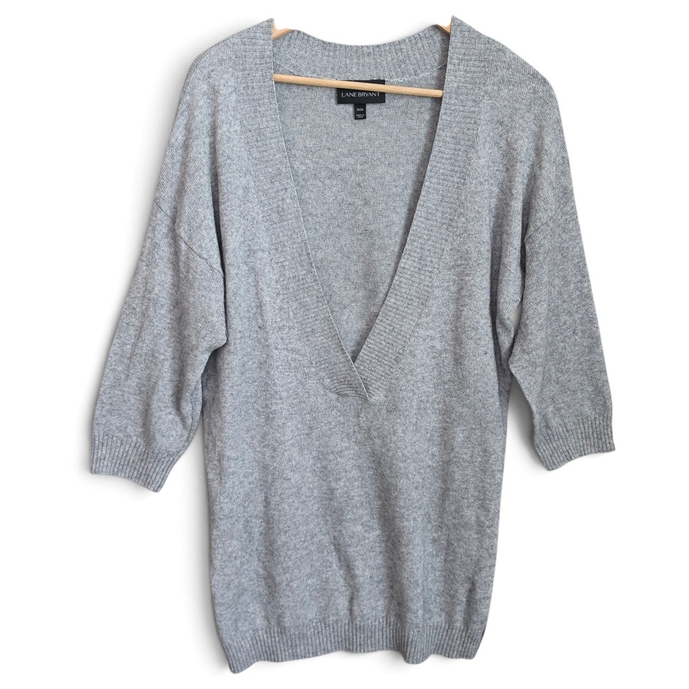 Lane Bryant Sweater Womens Plus 14/16 Gray Knit Cashmere Blend Layering Pullover